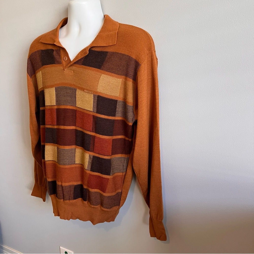 Crocodile International Men's Size L Multicolor Brown Collared LS Sweater - Picture 9 of 12